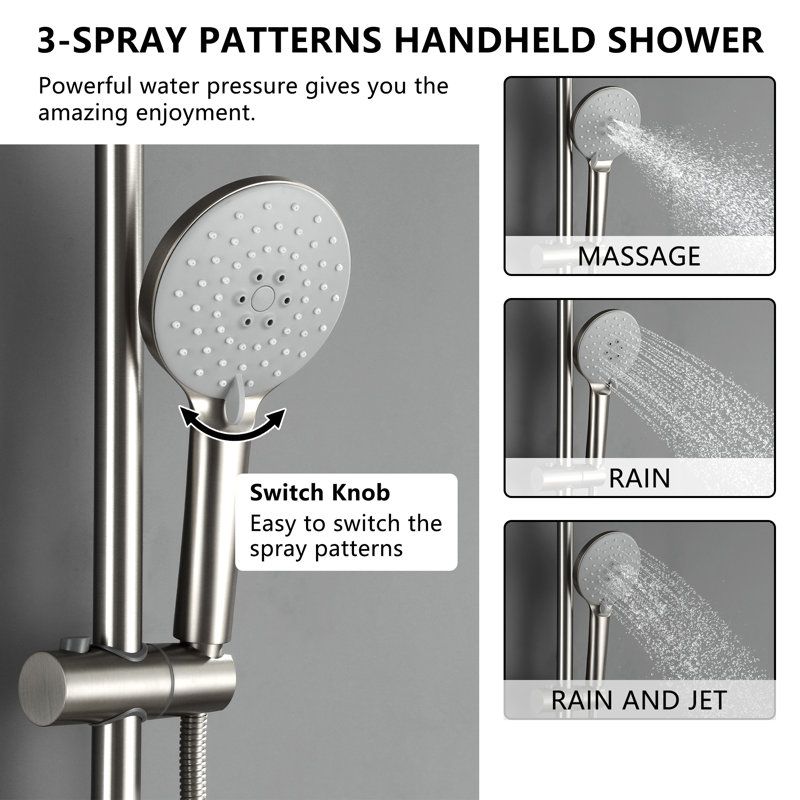 Brushed Nickel Dual Head Wall Mounted Rain Shower System