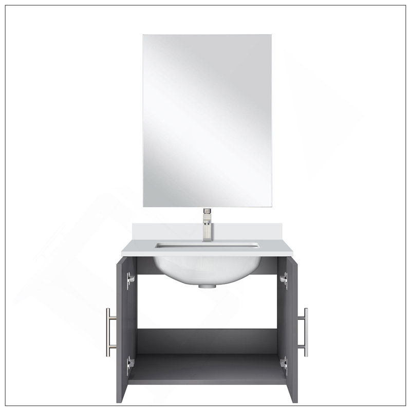 Meuble-lavabo simple élégant 24 po X P 22 po D, comptoir en quartz blanc, 18 po Ensemble miroir et robinet, Gris foncé