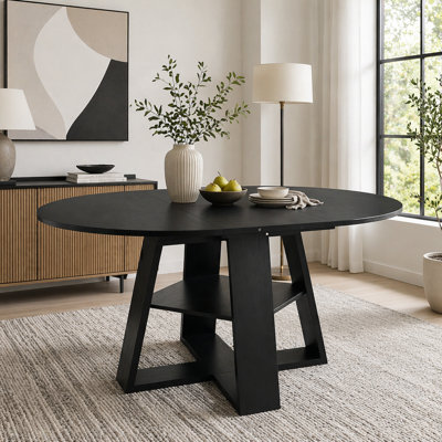 43.3in-59in Extendable Round Dining Table for 4-8,Modern Kitchen Oval Dining Table with Removable Leaves Space Saving