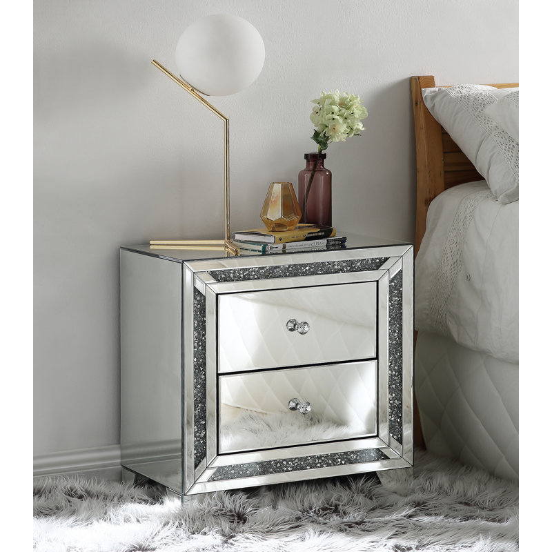 Ahmeer 2 - Drawer Mirrored Nightstand