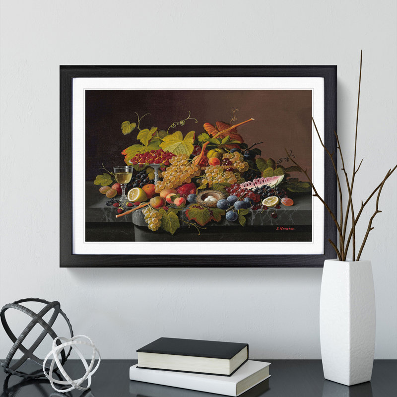 Still Life with Flowers and Fruit Vol.8 by Severin Roesen - Picture Frame Painting, Black, 27cm H x 36cm W x 2cm D