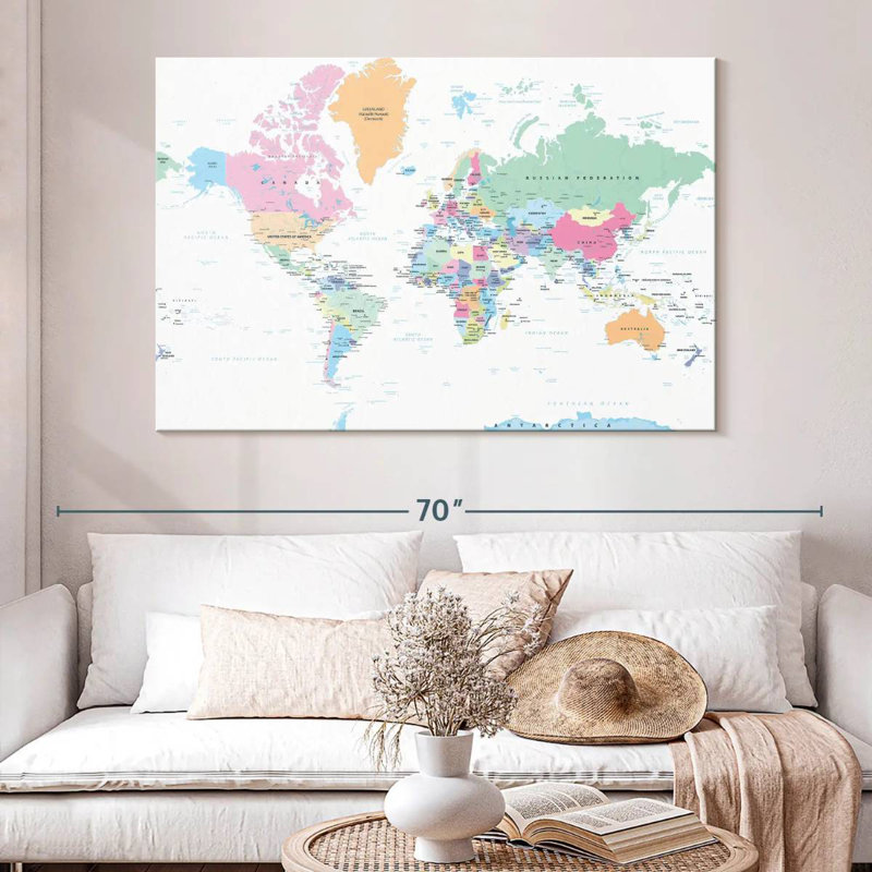 Keiri Labeled Pastel World Map, 34" H x 51" W