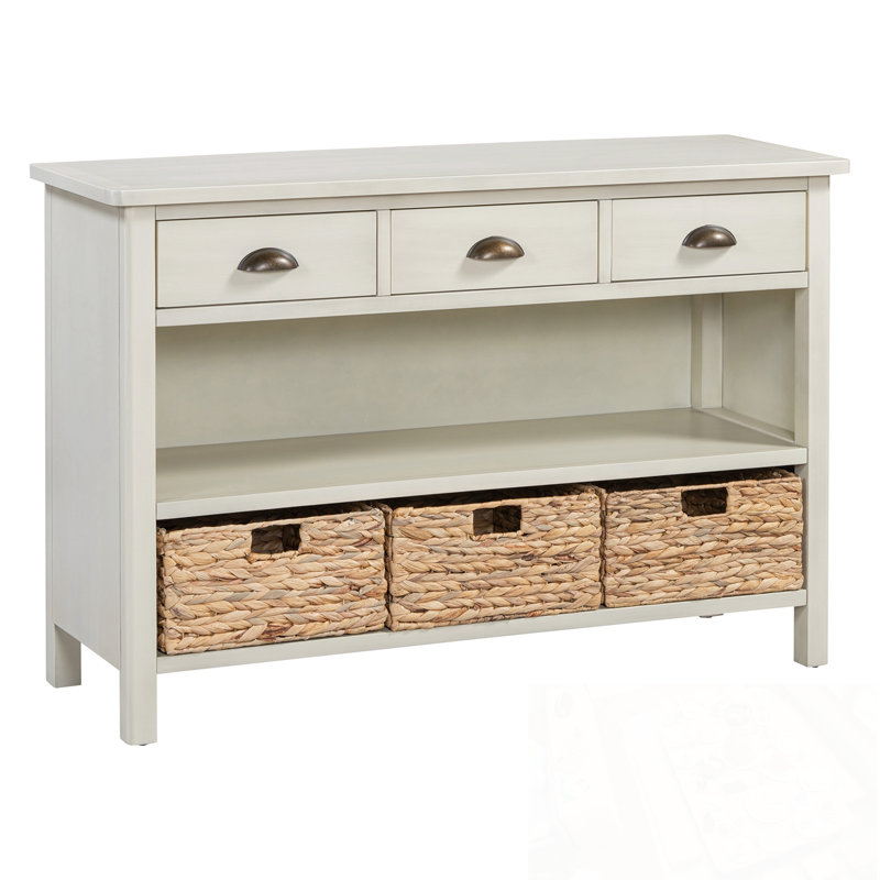 Brandenburg avec 3 tiroirs de rangement et 3 paniers tissés jacinthe d'eau, Antique White