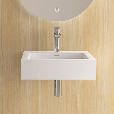 Lavabo de salle de bain mural 19 po, vasque à surface solide avec trou pour robinet