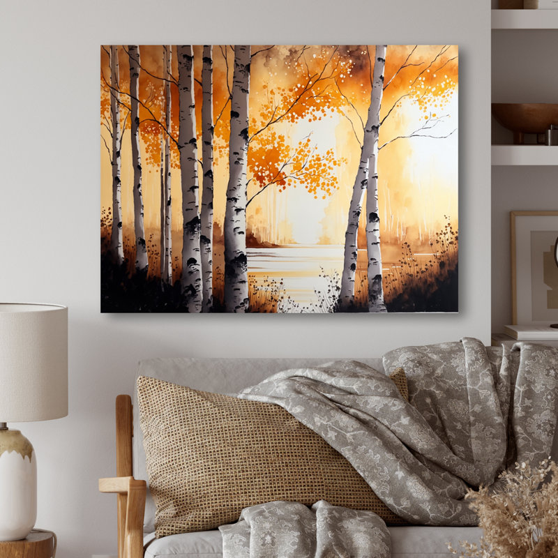«Yellow Birches by the Lakeside I», reproduction sur toile, H 24 po x l 32 po x P 1 po, Toile tendue