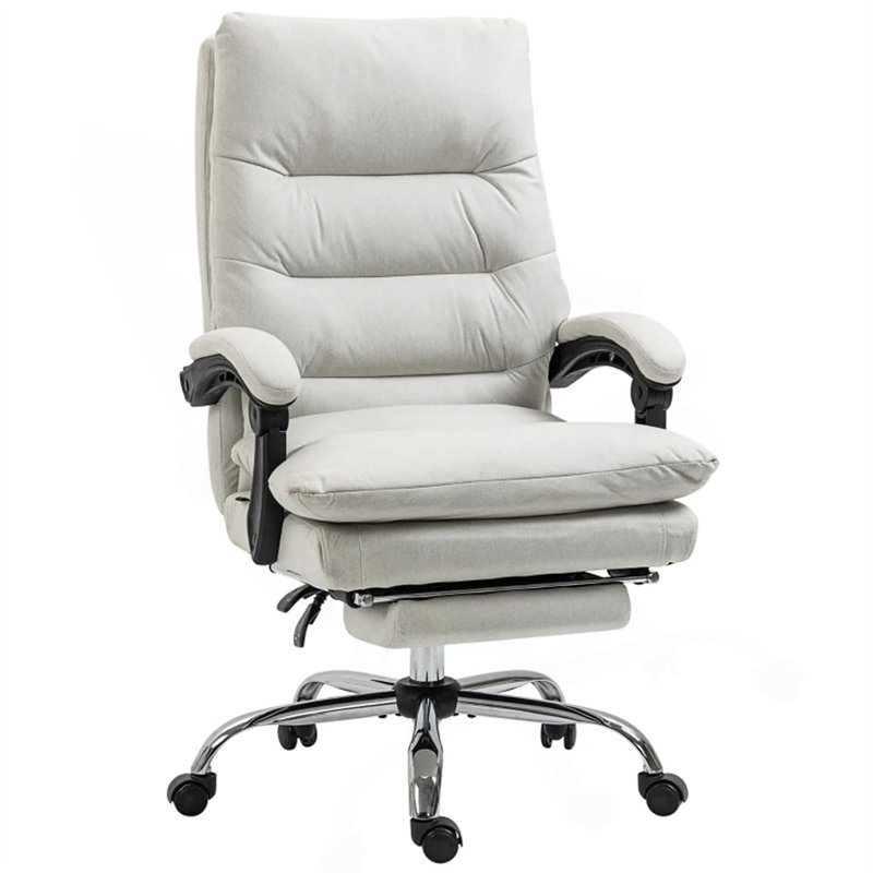Fauteuil de bureau en microfibre à massage, fauteuil inclinable chauffant avec repose-pieds, Blanc, crème, 28.75"