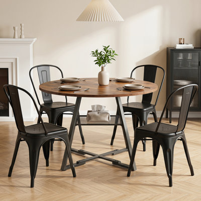 Rohun 42" Round Industrial Kitchen Dining Table Set With 33.4"H Dining Chair