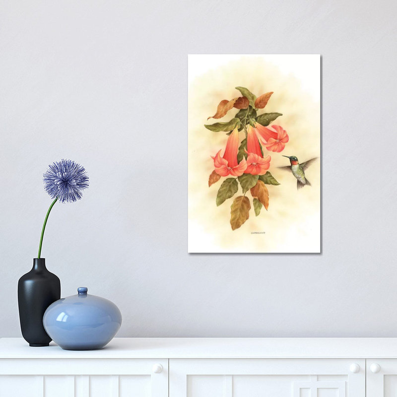 Hummingbird Delight - impression d'art graphique, Aucun mat, Toile tendue, H 18 po x l 12 po x 1,5 po