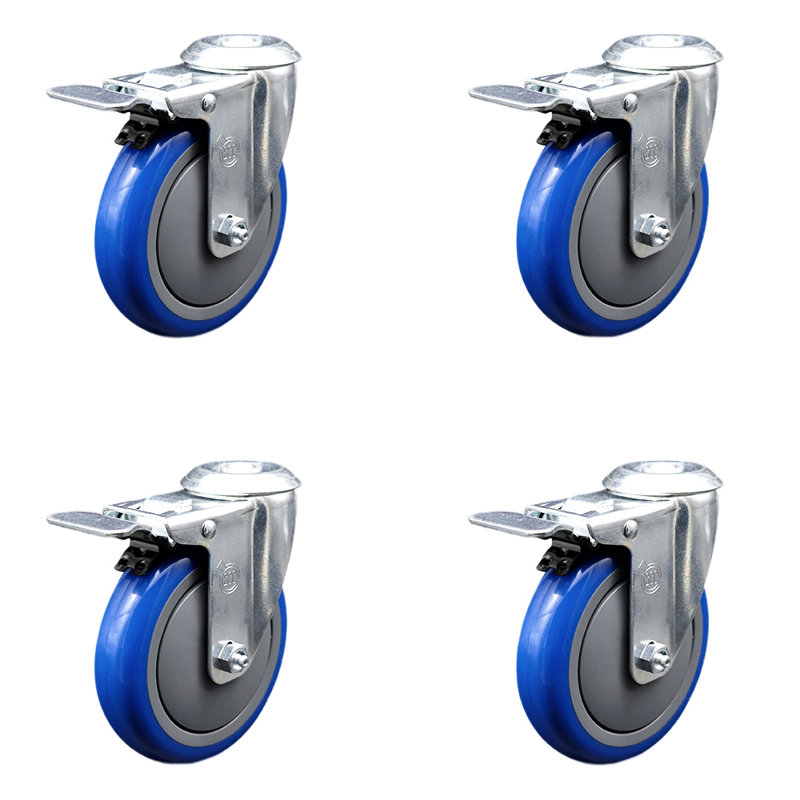 Ensemble de roulettes pivotantes en polyuréthane avec frein à verrouillage total, Bleu