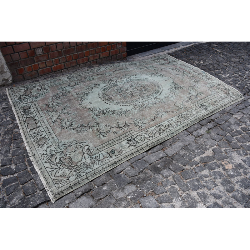 Tapis turc fabriqué à la main avec des matériaux organiques et un design rétro pour les salons beige / vert