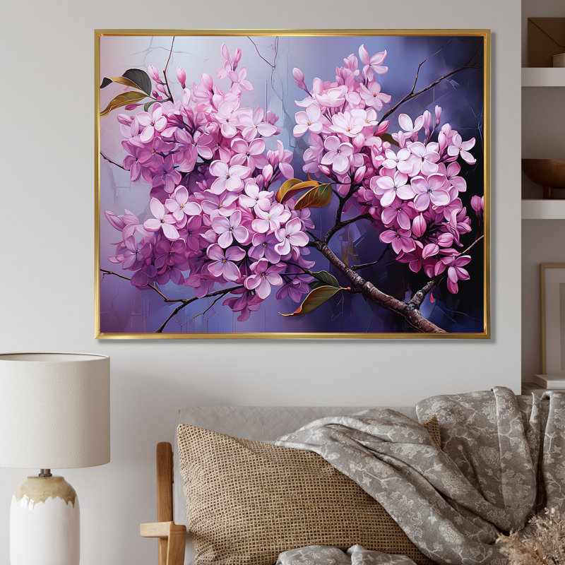 Lilas beauté dévoilé sur toile, Cadre flottant doré, H 34 po x l 44 po x P 1,5 po