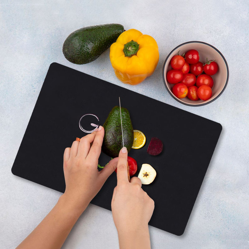 Premium Tempered Glass Cutting Board, 9.8 x 13.8 inches | 100% Antibacterial, Easy Clean, Non-Slip Silicone Feet | Durable Kitchen Essential for Safe Food Preparation, Stylish and Functional Design