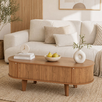 Table basse ovale cannelée à plateau relevable avec rangement, 47 po