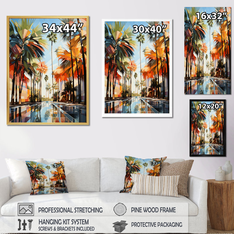 Palmiers à Miami - art mural sur toile florale, H 20 po x l 12 po x P 1 po, Toile tendue