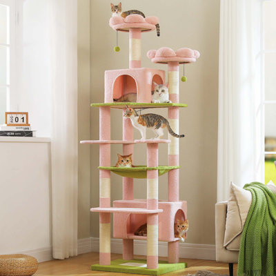 Tour pour chat de 81 pouces de haut avec 2 perchoirs, 2 condos et hamac spacieux, très grand condo avec 7 poteaux à griffer pour chats adultes et plus de 20 lb