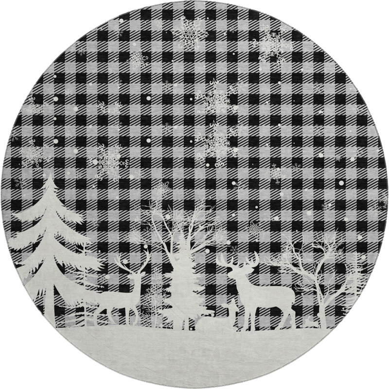 Premium Machine Washable Castillon AMF1824 Winter Forest Holiday Rug, Round 8'
