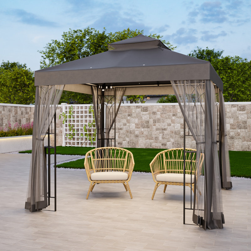 8 Ft. W x 8 Ft. D Steel Patio Soft Roof Gazebo With Netting, Gray