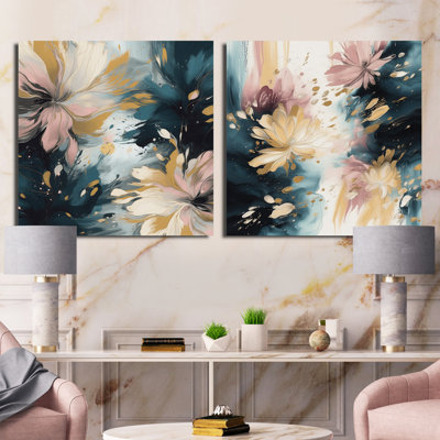 Abstractions en fleurs roses et beiges - ensemble de 2 collages carrés floraux abstraits