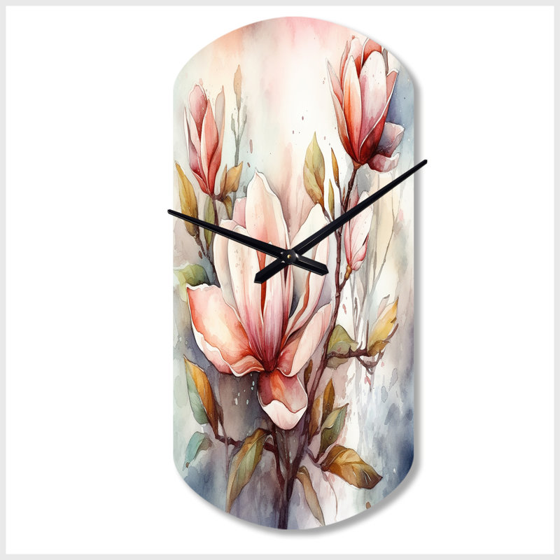 Red Magnolia Symphony - Magnolias, horloge murale asymétrique, Petit