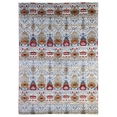 Wool Ikat Area Rug in Blue/Gold/Ivory