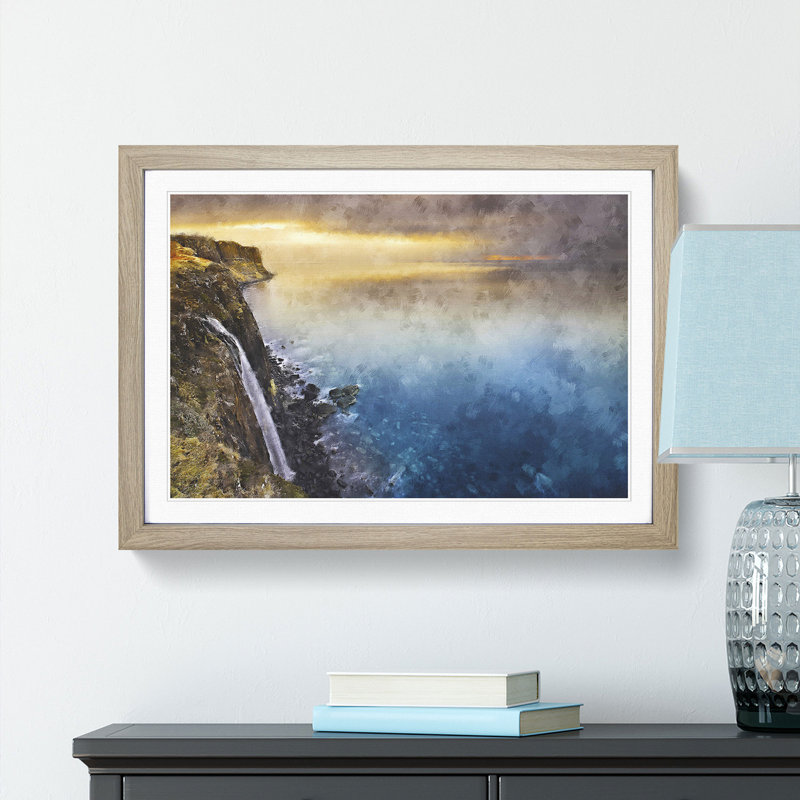 Waterfall in the Isle of Skye - Picture Frame Painting Print, 45cm H x 63cm W x 2cm D, Oak Framed