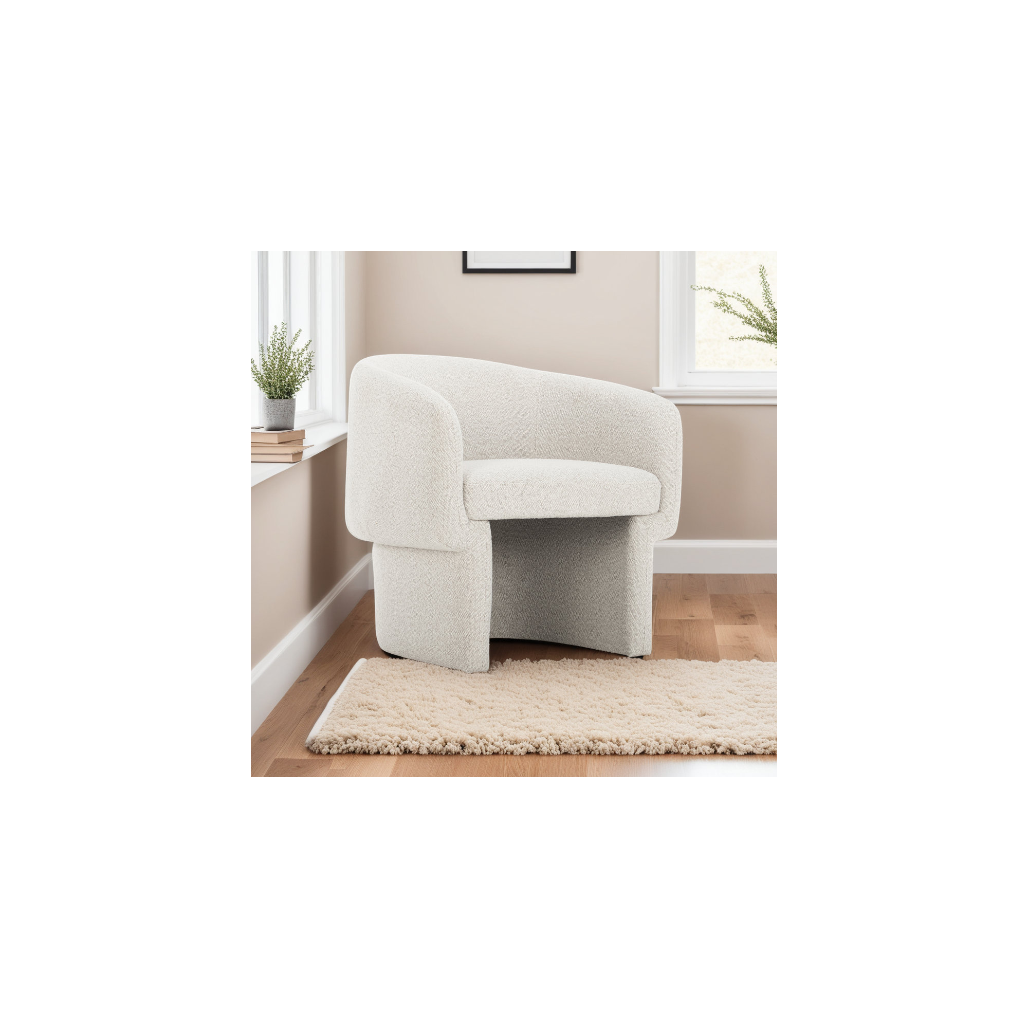 27.5" W Velvet Barrel Chair, Oyster Boucle