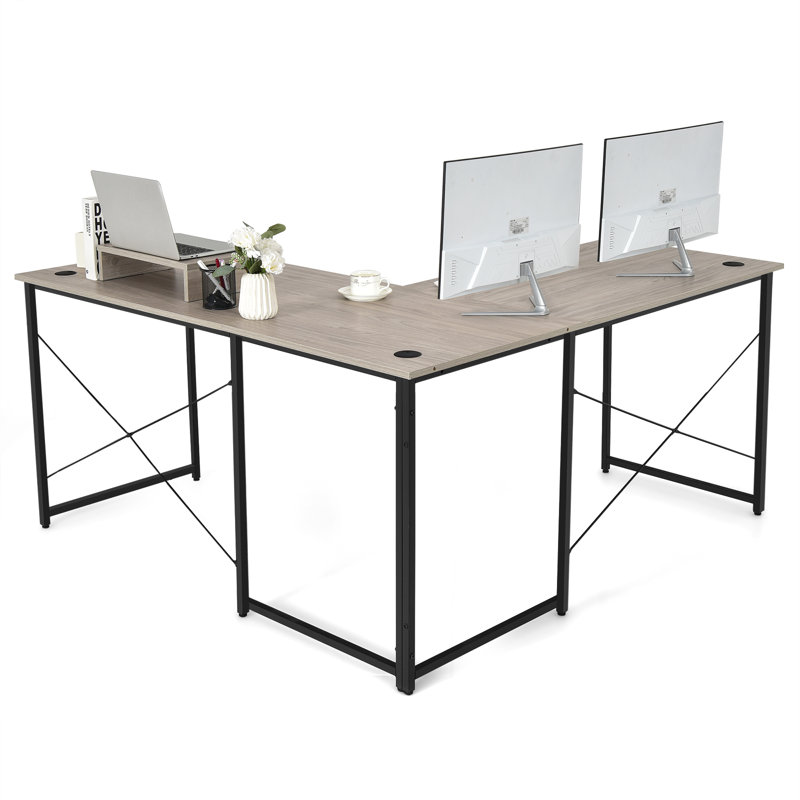 Heeter Modular L-Shaped Steel Writing Desk, Grey