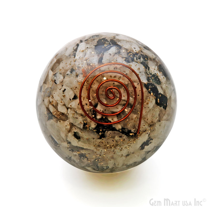 Natural Polished Gemstone Sphere, Large Decorative Accent, Crystal Ball, 52mm, Rainbow Moonstone