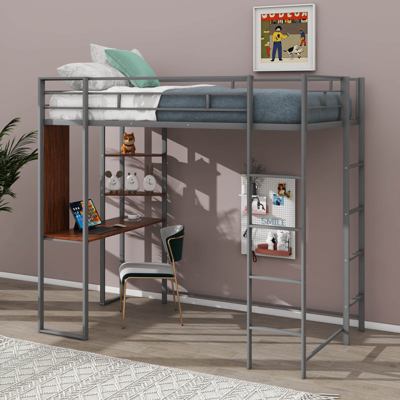 Lit mezzanine simple pour enfants Emberlynn, Argent