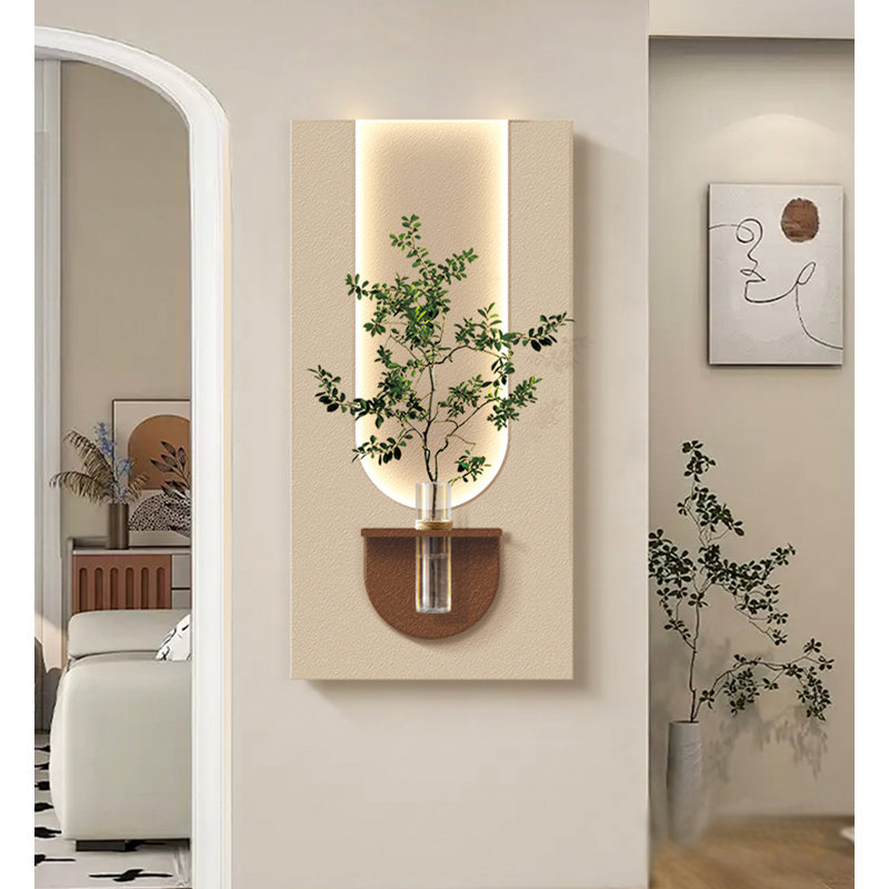 Aquarelle crémeuse plantes vertes grès murales à DEL, H 39,37 po x l 19,69 po x P 3,15 po