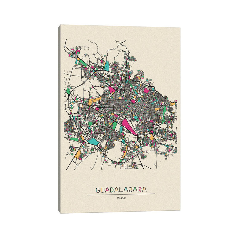 Guadalajara, Mexico Map by Ayse Deniz Akerman - Wrapped Canvas Gallery-Wrapped Canvas Giclée, 152.5 cm H x 101.5 cm W