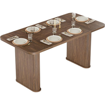 Dining Table for 6-8 People - 62" Modern Long Kitchen Table with Large Tabletop & Heavy Duty Pedestal Legs, Rectangular Dinner Table for Rectangular, Kitchen, Conference Room, Living Room