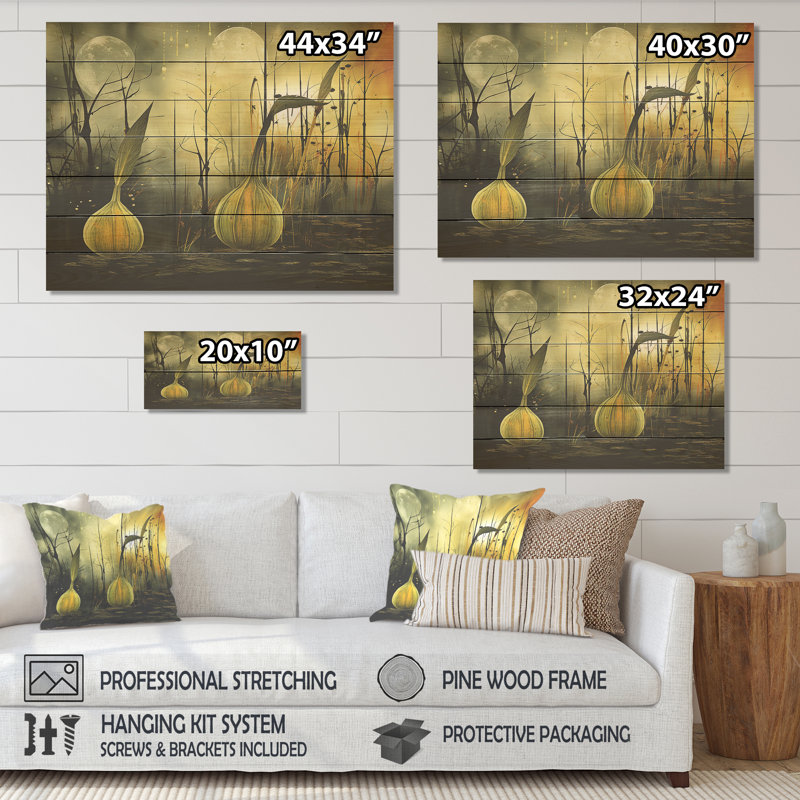 Fenêtre verte, paysage de rêve avec herbes, impression florale sur bois, H 34 po x l 44 po