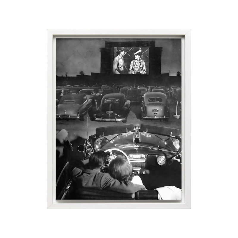 Drive in Movie Theatre, 18"H x 24"W, Canvas, White Framed