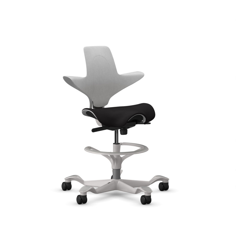HAG Capisco Puls Adjustable Sit to Stand Desk Chair with Full Cushion and Footring, Silver, Gray Plastic, Black