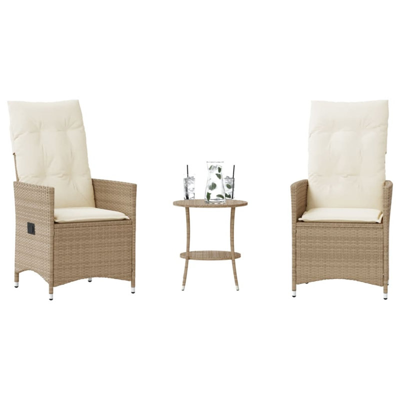  3 Piece Bistro Set With Cushions Beige Poly Rattan