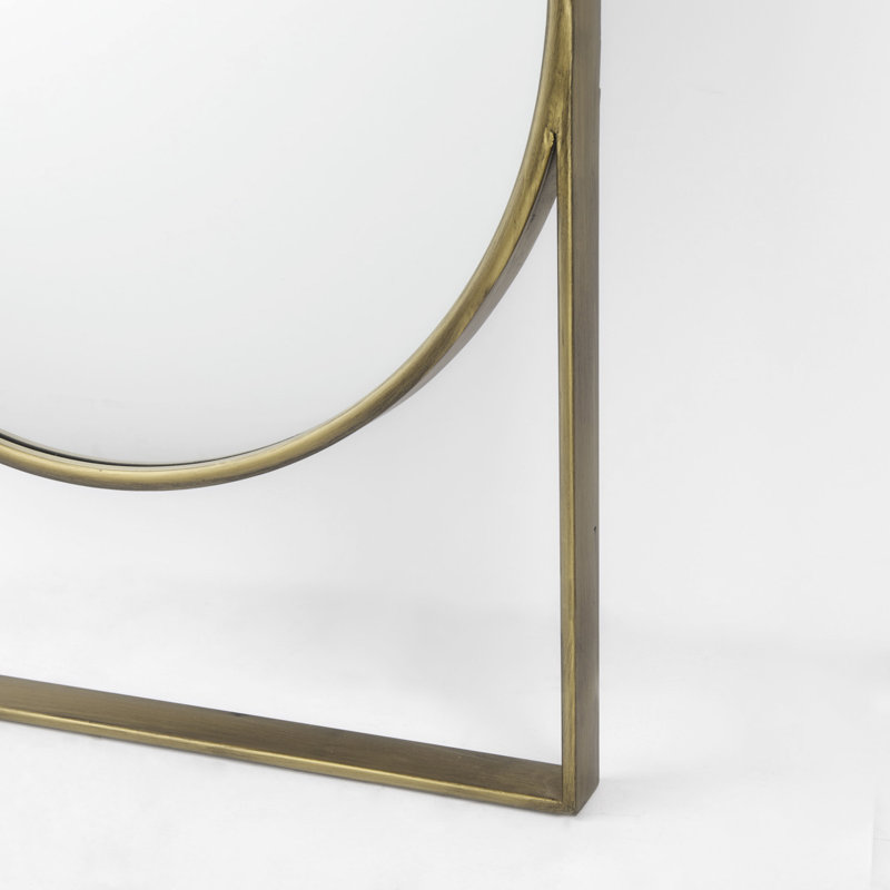 Alsen Solid Wood Rectangle Floor Mirror, Antique Gold