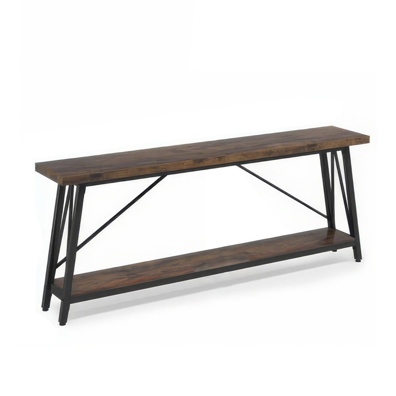 Console canapé, plateau rectangulaire gris, structure en métal noir, 71 pouces