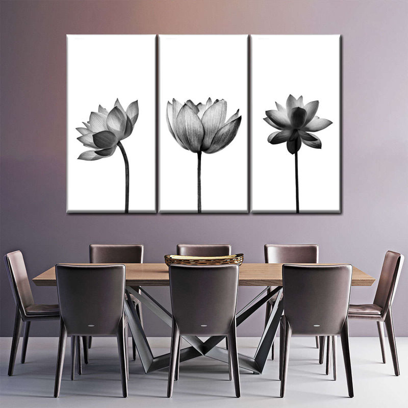 " Black And White Botanical " 3 - Pieces, 20" H x 33" W