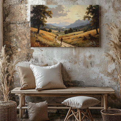 Toile, voyage pastoral Canvastranquil, paysage de gens du voyage et de champs dorés, art mural