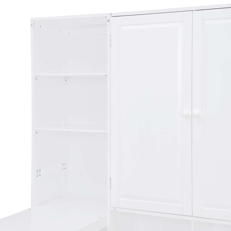 Wooden Daybed With Three Drawers,And All-In-One Cabinet,Desk And Shelves, White, Full