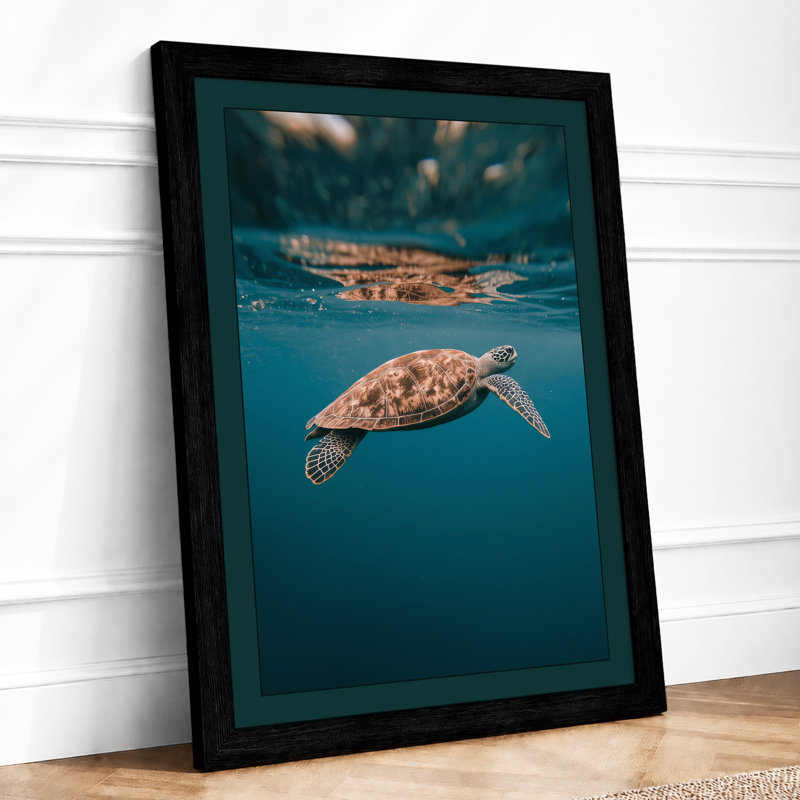 Turtle in Open Water Coastal - Framed Print, A1 - 84.1 x 59.4 cm, Black