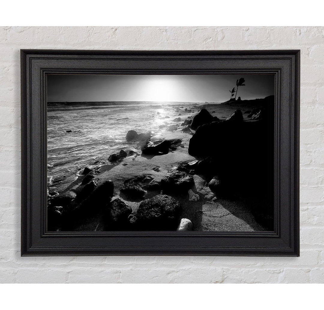 Sun Blaze Ocean B N W Gerahmter Druck Wandkunst