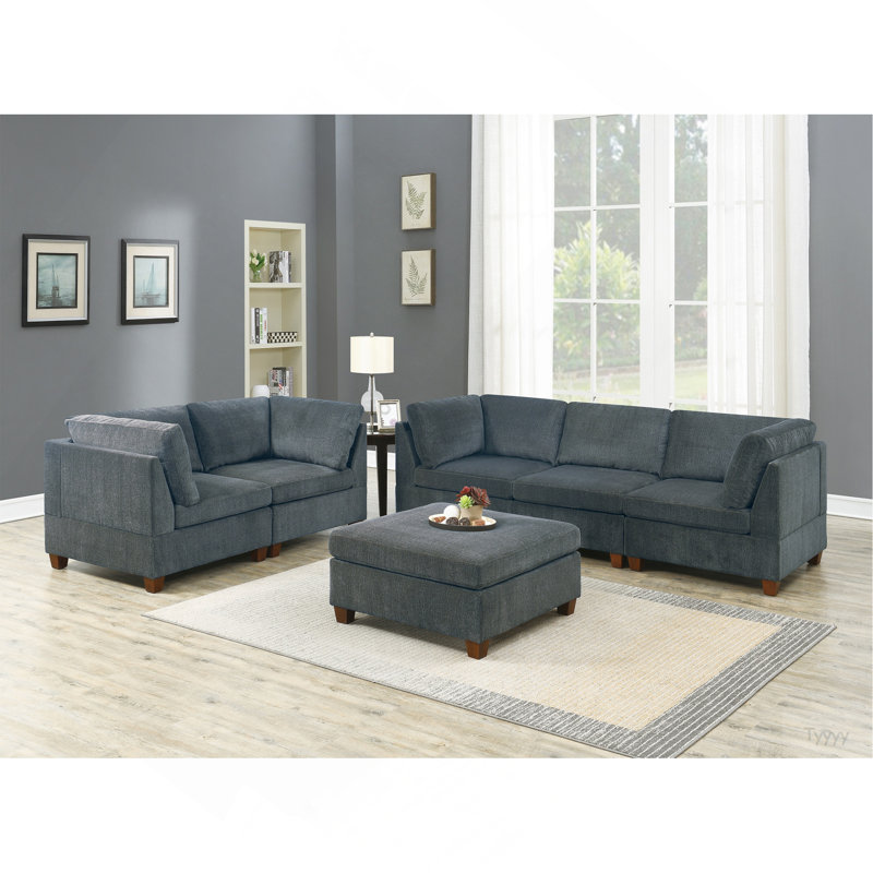 Ensemble de canapé modulaire en chenille gris 6 pièces