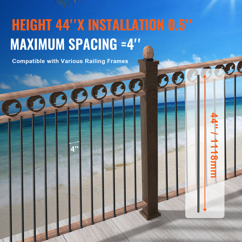 44'' Matte Black Aluminum Square Staircase Baluster Set