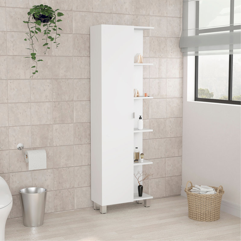 Armoire de coin Urano, cinq tablettes extérieures, une porte et quatre tablettes intérieures, Blanc