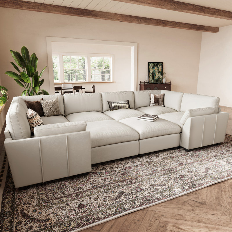 Knaack Velvet & Plush Large Sectional Modular Sofa, Livingroom 8 Seats 137.8'' Wide Sofa Bed With Detachable Back/Seat Cushions