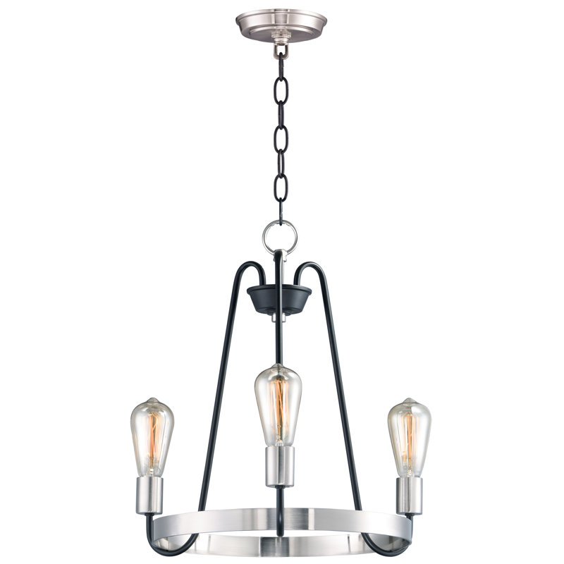 3 - Light Candle Style Chandelier, Black/Satin Nickel