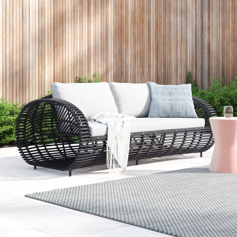 Canapé d'extérieur en osier de 80 po de largeur avec coussins Sunbrella Dochi, Noir, noir, noir, noir