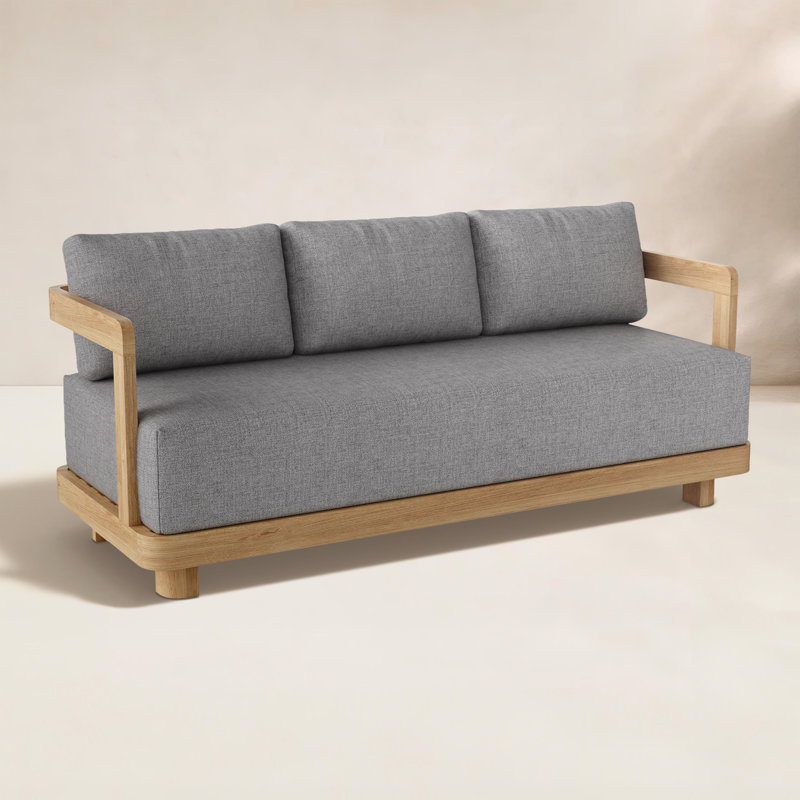 Canapé d'extérieur en teck de 71 po de large avec coussins Sunbrella Granada, 3, Ardoise Cast